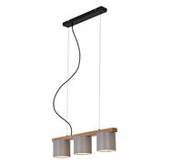 Briloner Leuchten - Lampe à suspension, lampe à suspension 5-flamme, rétro, vintage, réglable en hauteur, 3x E14, max. 25 Watt, métal-bois incl. abat-jour en tissu gris, 650x150x1360mm (LxlxH)