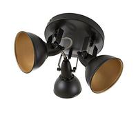 Briloner Leuchten Lampe plafonnier avec 3 spots pivotants et orientables dans un design rétro vintage - Douilles E14, 40w max. - Coloris noir & or mat