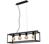 Briloner Leuchten Lampes suspension, lampe suspension 4 flammes, lampe suspension rétro/vintage, Acier noir, 4x E27, max. 40 Watt, noir, 750x200x1200mm (LxLxH)