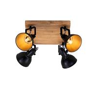 Briloner Leuchten - Luminaire à spots, spot plafonnier rétro, éclairage plafonnier vintage, spots pivotants et orientables, 4x E14, maximum 25 Watt, métal et bois, noir et doré, 280x280x157mm (LxlxH)