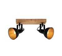 Briloner Leuchten - Luminaire à spots, spot plafonnier rétro, éclairage plafonnier vintage, spots pivotants et orientables, 2x E14, maximum 25 Watt, métal et bois, noir et doré, 280x110x157mm (LxlxH)