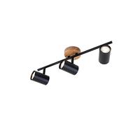 Briloner Leuchten - Luminaire à spots, spot plafonnier rétro, éclairage plafonnier vintage, spots pivotants et orientables, 3x GU10, métal et bois, noir, 473x90x143mm (LxlxH)