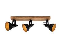 Briloner Leuchten - Luminaire à spots, spot plafonnier rétro, éclairage plafonnier vintage, spots pivotants et orientables, 3x E14, maximum 25 Watt, métal et bois, noir et doré, 500x110x157mm (LxlxH)