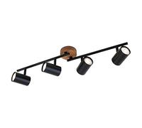 Briloner Leuchten - Luminaire à spots, spot plafonnier rétro, éclairage plafonnier vintage, spots pivotants et orientables, 4x GU10, métal et bois, noir, 682x90x145mm (LxlxH)