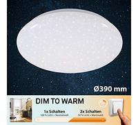 Briloner Leuchten - Plafonnier LED avec motif en étoile, régulateur de température des couleurs, fonction mémoire, plafonnier 18W, 1600 lumens, blanc, Ø 39 cm, plastique, 18 W