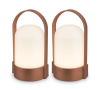 BRILONER - Lot de 2 lampes de table LED sans fil avec commande tactile, intensité réglable par paliers, batterie remplaçable, lampe de chevet, salon, camping, extérieur, 8,5x8x15,5 cm, marron
