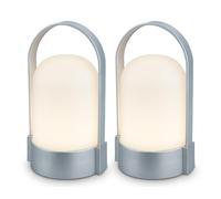 BRILONER - Lot de 2 lampes de table LED sans fil avec commande tactile, intensité réglable par paliers, batterie remplaçable, lampe de chevet, salon, camping, extérieur, 8,5x8x15,5 cm, chrome mat