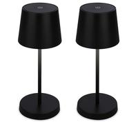 BRILONER - Lot de 2 lampes de table LED sans fil avec commande tactile, intensité réglable par paliers, lampe de chevet sans fil, salon à poser, chevet, bureau, extérieur, 10,5 x 26 cm, noir