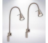 BRILONER - Lot de 2 lampes LED de lecture avec interrupteur, orientables, plusieurs fixations, applique murale intérieure, lampe murale, lampe de lit, lampe de chevet, 40,3 cm, nickel mat