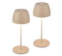 BRILONER - Lot de 2 mini lampes de table LED sans fil, IP44, tactile, dimmable, batterie et source lumineuse remplaçables, lampe de chevet, déco, rechargeable, 8x20 cm (DxH), beige
