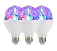 BRILONER - Lot de 3 ampoules RGB, E27, 3 W, changement de couleur par rotation, boule disco, lumière disco, lumière fête, décoration fête, lampe, ampoule, 7,3 x 12,9 cm, blanc