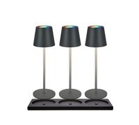 BRILONER - Lot de 3 lampes de table LED RGBW sans fil IP44 avec station de recharge, variateur continu, batterie et source interchangeables, lampe de chevet, décorative, 36x12 cm, anthracite