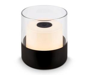 BRILONER - Mini lampe de table LED sans fil avec verre, lampe de chevet à intensité variable Touch, lampe de table Outdoor & Indoor, lampe de camping, lumière blanche chaude, 9x10 cm, noir