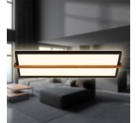 BRILONER - Plafonnier LED avec bois, lumière indirecte, blanc chaud 3.000K, lampe LED, plafonnier LED, lampe de salon, panneau LED, lampe de cuisine, plafonnier, 60,5x20x4,5 cm, noir