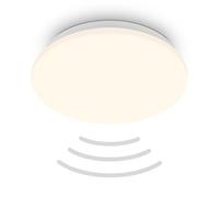 BRILONER - Plafonnier LED avec détecteur de mouvement, lumière blanche chaude, capteur crépusculaire, lampe LED, plafonnier, lampe de salon, lampe de cuisine, éclairage de plafond, 27 x 6 cm, blanc