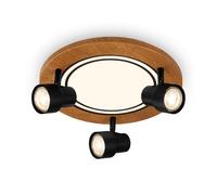 BRILONER - Plafonnier LED avec spots, lumière blanche chaude, plafonnier orientable, lampe LED en bois, lampe de salon 12W avec fonction mémoire, 300x155 mm (DxH)