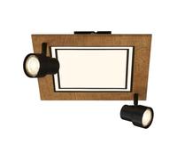 BRILONER - Plafonnier LED avec spots, lumière blanche chaude, plafonnier orientable, lampe LED en bois, lampe de salon 12W avec fonction mémoire, 295x295x155 mm (LxlxH)