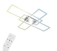 BRILONER - Plafonnier LED avec télécommande, intensité variable, réglable de blanc chaud à blanc froid, lampe LED, plafonnier, salon, chambre, cuisine, 104x71x9,5 cm, chrome-aluminium