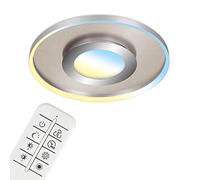 BRILONER - Plafonnier LED avec télécommande, réglable de blanc chaud à blanc froid, lumière centrale, lampe LED, lampe de salon, lampe de chambre à coucher, lampe de cuisine, 49,5x6 cm, nickel mat
