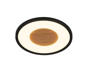 BRILONER - Plafonnier LED décor bois, lumière indirecte, blanc chaud 3.000K, lampe LED, plafonnier LED, lampe de salon, panneau LED, lampe de cuisine, éclairage plafonnier, 29x3 cm, noir