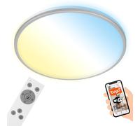 BRILONER - Plafonnier LED plat Smart Home, fonctionne avec Alexa, télécommande, lampe, plafonnier, lampe de salon, panneau LED, lampe de chambre, 49x7,7 cm, chrome mat