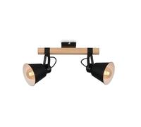 Briloner - Plafonnier rétro avec 2 spots en bois style vintage Culot E27 max. 40 W Abat-jour réglable Rustique Noir
