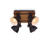 Briloner - Plafonnier rétro avec 4 spots en bois style vintage E27 max. 40 W avec abat-jour réglable en bois Noir/blanc