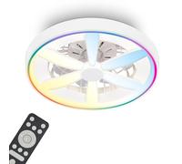 BRILONER - Plafonnier ventilateur de plafond LED avec éclairage RGBIC, télécommande, moteur DC silencieux à 5 vitesses, CCT et intensité réglable, plafonnier LED ventilateur, salon, 48 cm, blanc