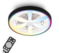 BRILONER - Plafonnier ventilateur de plafond LED avec éclairage RGBIC, télécommande, moteur DC silencieux à 5 vitesses, CCT et intensité réglable, plafonnier LED ventilateur, salon, 48 cm, noir