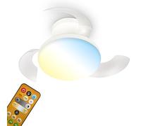 BRILONER - Plafonnier ventilateur de plafond LED avec éclairage, télécommande, moteur DC silencieux à 3 vitesses, CCT et intensité réglable, pales rétractables, plafonnier ventilateur, 44 cm, blanc