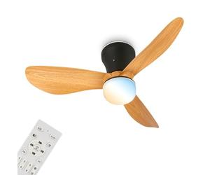 BRILONER - Plafonnier ventilateur de plafond LED avec éclairage, télécommande, moteur DC silencieux à 3 vitesses, CCT et intensité réglable, pales amovibles, plafonnier ventilateur, 78 cm, noir bois