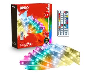 BRILONER - Ruban LED 5 m CCT IC blanc réglable et RGB IC changement dynamique, variateur continu, télécommande, capteur musical, pour prise secteur, decoration gaming, bande lumineuse, Blanc