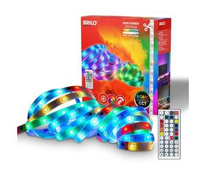 BRILONER - Ruban LED 5m avec télécommande, dimmable, RGB IC changement de couleur dynamique, CCT, rubans à LED, bande lumineuse, ruban pour escalier, ruban adhésif, 5000x10x3 mm, blanc
