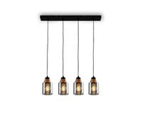 BRILONER Suspension à 4 pistons, verre fumé, plafonnier, plafonnier, lampe, lampe de salon, abat-jour en verre fumé, suspension, lustre, lampe de chambre, bois noir