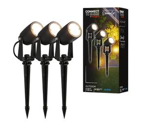 BRILONER - Système Connect to Shine 12V, 3 Spots LED Avec Piquet de Terre, Kit d'Extension, IP65, Lumière Blanc Chaud, Éclairage de Jardin, 25x4 cm, Noir