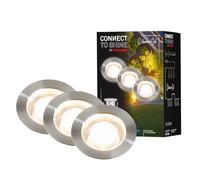 BRILONER - Système de jardin Connect to Shine 12V, lot de 3 spots LED encastrables au sol, kit d'extension, IP67, lumière blanc chaud, éclairage de jardin, spots encastrables au sol, 30x26 mm, argent