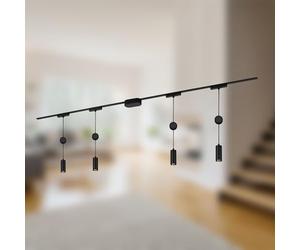 BRILONER - Système de rail Luxtrail set complet, 4x LED Suspendu, Réglable en hauteur, Lampes, Système de rail lumineux plafond, Rail de spot, Plafonnier, Plafonnier, Spotlight, 2m, Noir