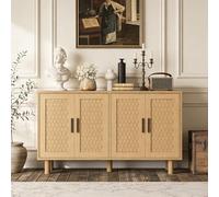 BRILVERDE Armoire de rangement en rotin, armoire à 4 portes, armoires de cuisine aspect rotin, buffet pour salle à manger, couloir, salon (chêne)