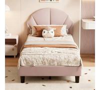 BRILVERDE Lit Enfant 90x200 cm, Lit Simple Rembourré avec Tête de Lit Réglable et Sommier à Lattes, Velours Doux, Idéal Filles et Adolescents, sans Matelas, Rose