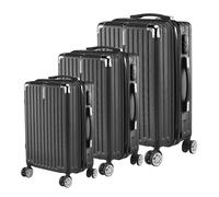 BRILVERDE Lot de 3 valises avec protection des coins, valises rigides en ABS, valise à roulettes pour voyage d'affaires, cadre en aluminium, noir