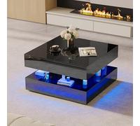 BRILVERDE Table basse carrée avec éclairage LED, haute brillance, table basse avec 2 tiroirs et zone d'exposition transparente (noir)