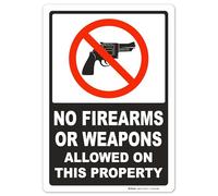 Brimar - 7 po x 10 po - Panneau « No Firearms or Weapons » - Étiquette en vinyle InfiniStick de 3,5 Mil - Message clair - Installation facile
