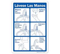 Brimar - 7 po x 10 po - Panneau « Wash Your Hands » espagnol - Étiquette vinyle InfiniStick de 3,5 mil - Texte en gras et symbole - Installation facile