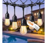 BRIMAX 30W Guirlande Lumineuses 15M, Guirlande Guinguette LED Extérieur Avec 15+1 Ampoules E27 S14 2W 2700K, LED Lumières Décoratives Étanche IP44 pour Décoration Jardin,Party,Festival