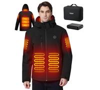 Brimekey Veste Chauffante Homme, Doudoune Chauffante Électrique Batterie 7.4V 12000mAh, Imperméable Veste Chauffante avec Capuche Amovible pour la Pêche Extérieur Ski