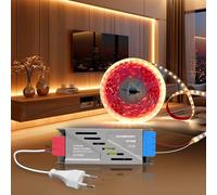BRIMETI 12V Ruban LED Autocollant 5M Blanc Chaud 3000K Bande LED Cuisine 120LED/M Découpable Flexible Largeur 8mm Avec Transformateur 220V 12V 100W et Alimentation avec Fiche, pour Maison Chambre