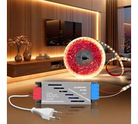 BRIMETI 24V Ruban LED Autocollant 5M Blanc Chaud 3000K Bande LED Cuisine 120LED/M Découpable Flexible Largeur 8mm Avec Transformateur 220V 24V 100W et Alimentation avec Fiche, pour Maison Chambre