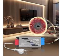 BRIMETI 24V Ruban LED Autocollant 5M Blanc Naturel 4000K Bande LED Cuisine 120LED/M Découpable Flexible Largeur 8mm Avec Transformateur 220V 24V 100W et Alimentation avec Fiche, pour Maison Chambre