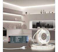 BRIMETI Ruban LED 5M 12V COB Autocollant Bande LED Cuisine Blanc Froid 6000K Flexible Découpable 320LED/M Largeur 8mm, Avec Transformateur 220V 12V 100W et Alimentation avec Fiche,pour Maison Chambre