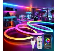 BRIMETI Ruban LED 5M RGBIC Neon Bande 220V avec App Contrôle Neon LED Synchronisation Musicale Multicolore Flexible Imperméable IP65 Bandeau Lumineuse pour Salon Chambre Bar DIY Fête Intérieur
